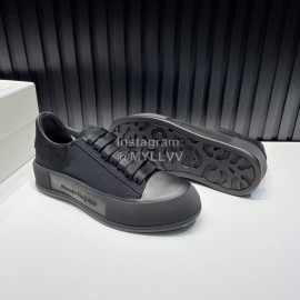 Alexander Mcqueen Black Canvas Calf Leather Casual Shoes For Men And Women