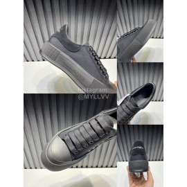 Alexander Mcqueen Black Canvas Calf Leather Casual Shoes For Men And Women