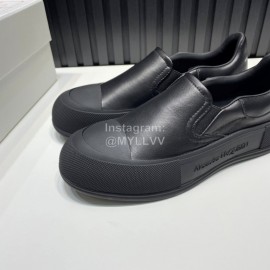 Alexander Mcqueen Canvas Calf Leather Black Casual Shoes For Men And Women