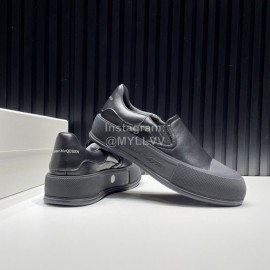 Alexander Mcqueen Canvas Calf Leather Black Casual Shoes For Men And Women