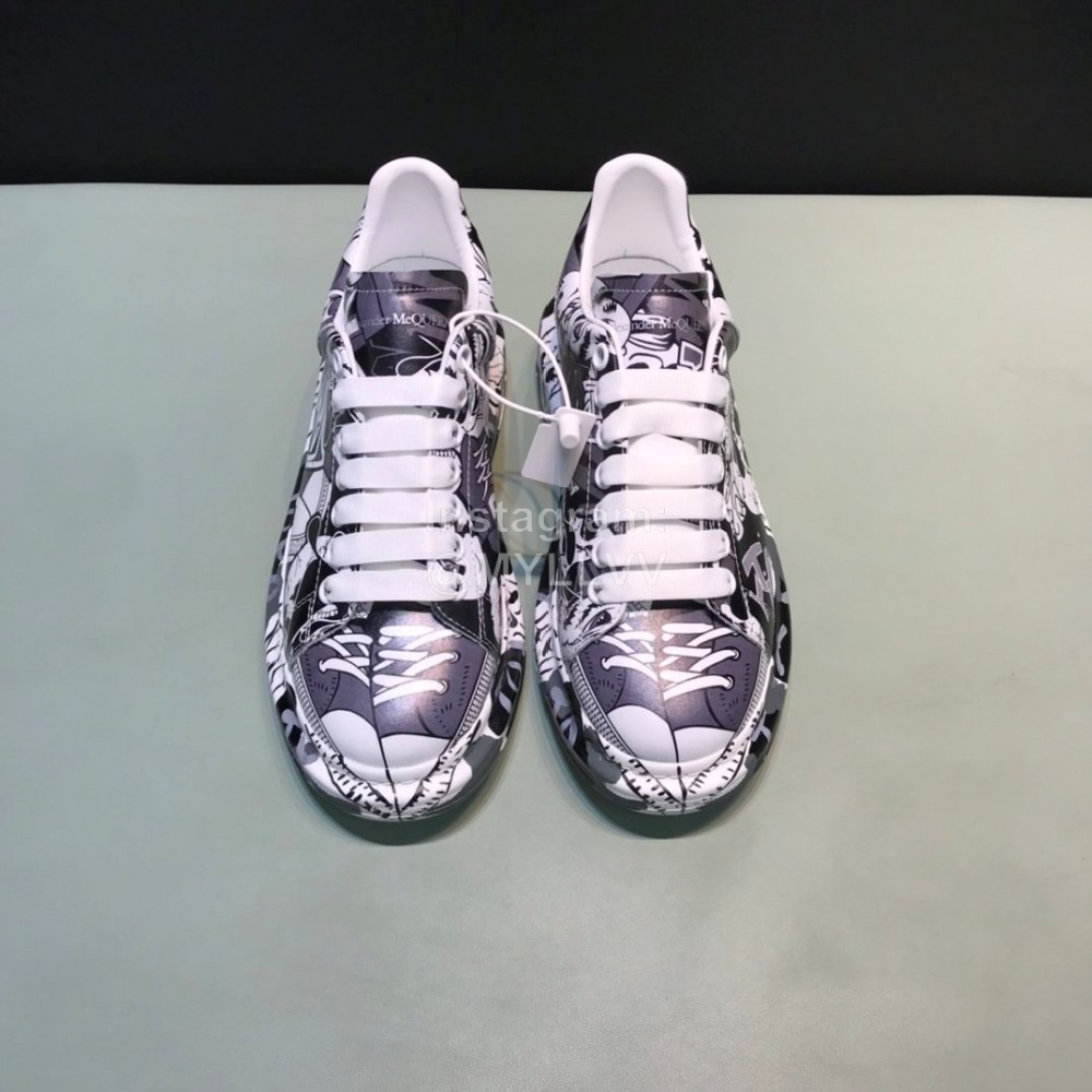Mcqueen Painted Pattern Leather Casual Shoes For Men And Women Gray