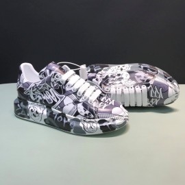 Mcqueen Painted Pattern Leather Casual Shoes For Men And Women Gray