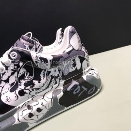 Mcqueen Painted Pattern Leather Casual Shoes For Men And Women Gray