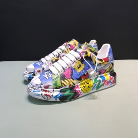 Mcqueen Painted Pattern Leather Casual Shoes For Men And Women Yellow