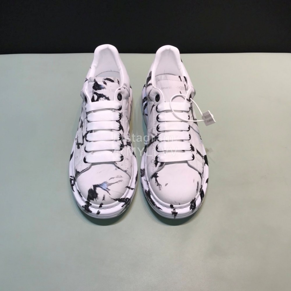 Mcqueen Painted Pattern Leather Casual Shoes For Men And Women White
