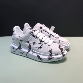 Mcqueen Painted Pattern Leather Casual Shoes For Men And Women White