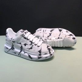 Mcqueen Painted Pattern Leather Casual Shoes For Men And Women White