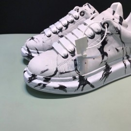 Mcqueen Painted Pattern Leather Casual Shoes For Men And Women White