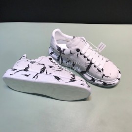 Mcqueen Painted Pattern Leather Casual Shoes For Men And Women White