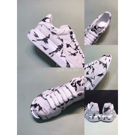 Mcqueen Painted Pattern Leather Casual Shoes For Men And Women White