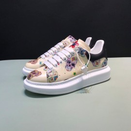 Mcqueen Painted Pattern Leather Casual Shoes For Men And Women Beige