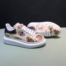 Mcqueen Painted Pattern Leather Casual Shoes For Men And Women Beige