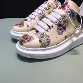 Mcqueen Painted Pattern Leather Casual Shoes For Men And Women Beige