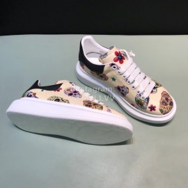 Mcqueen Painted Pattern Leather Casual Shoes For Men And Women Beige