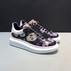 Mcqueen Painted Pattern Leather Casual Shoes For Men And Women Black