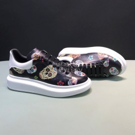 Mcqueen Painted Pattern Leather Casual Shoes For Men And Women Black