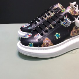 Mcqueen Painted Pattern Leather Casual Shoes For Men And Women Black