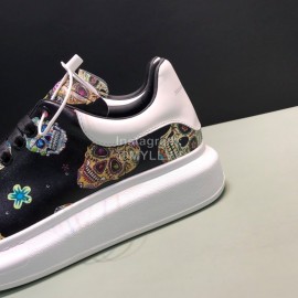 Mcqueen Painted Pattern Leather Casual Shoes For Men And Women Black