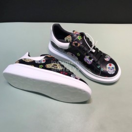 Mcqueen Painted Pattern Leather Casual Shoes For Men And Women Black