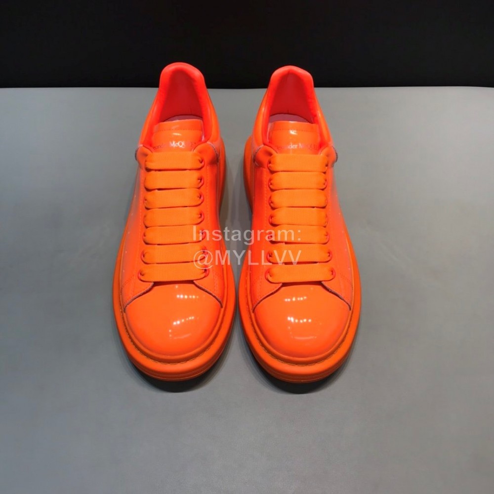 Alexander Mcqueen Orange Patent Leather Casual Shoes For Men And Women 