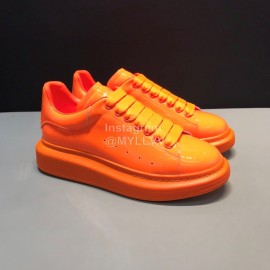 Alexander Mcqueen Orange Patent Leather Casual Shoes For Men And Women 