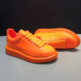 Alexander Mcqueen Orange Patent Leather Casual Shoes For Men And Women 