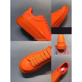 Alexander Mcqueen Orange Patent Leather Casual Shoes For Men And Women 