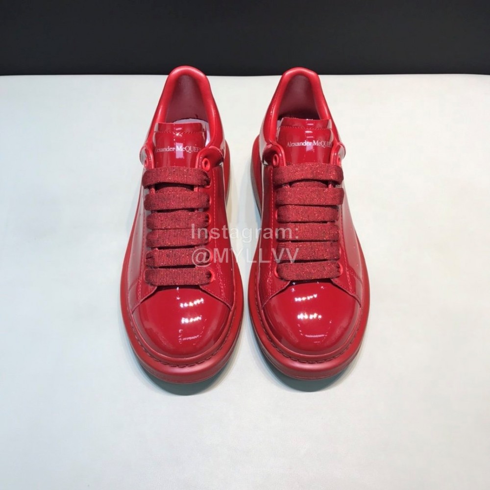 Alexander Mcqueen Patent Leather Casual Shoes For Men And Women Red