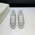 Alexander Mcqueen Rhinestone Leather Casual Shoes For Men And Women White