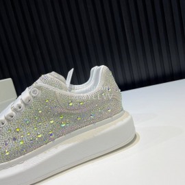 Alexander Mcqueen Rhinestone Leather Casual Shoes For Men And Women White
