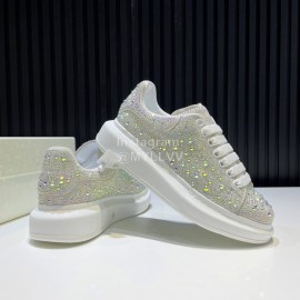 Alexander Mcqueen Rhinestone Leather Casual Shoes For Men And Women White