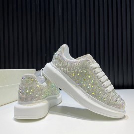 Alexander Mcqueen Rhinestone Leather Casual Shoes For Men And Women White