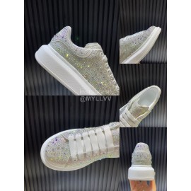 Alexander Mcqueen Rhinestone Leather Casual Shoes For Men And Women White