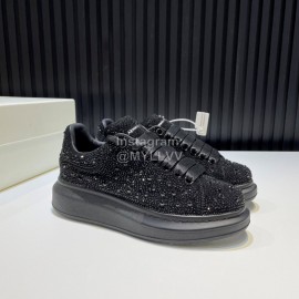 Alexander Mcqueen Rhinestone Leather Casual Shoes For Men And Women Black