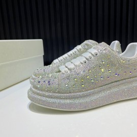 Alexander Mcqueen Rhinestone Calf Leather Casual Shoes For Men And Women White