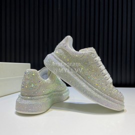Alexander Mcqueen Rhinestone Calf Leather Casual Shoes For Men And Women White