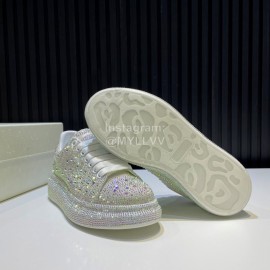 Alexander Mcqueen Rhinestone Calf Leather Casual Shoes For Men And Women White