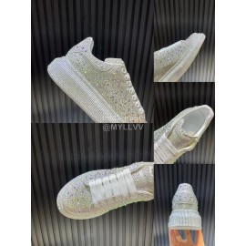 Alexander Mcqueen Rhinestone Calf Leather Casual Shoes For Men And Women White