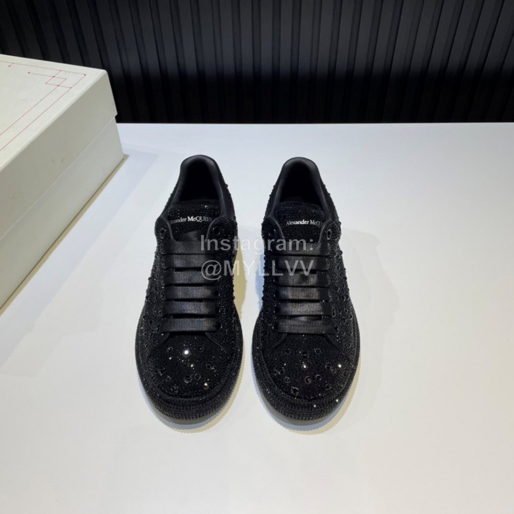 Alexander Mcqueen Rhinestone Calf Leather Casual Shoes For Men And Women Black
