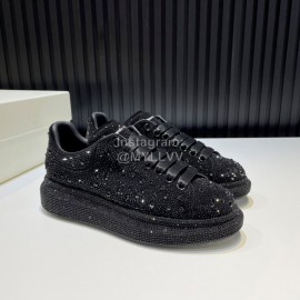 Alexander Mcqueen Rhinestone Calf Leather Casual Shoes For Men And Women Black