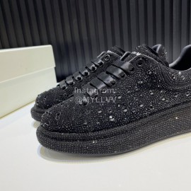 Alexander Mcqueen Rhinestone Calf Leather Casual Shoes For Men And Women Black