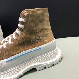 Alexander Mcqueen Tread Slick Cowhide Thick Soled Boots For Men And Women Brown