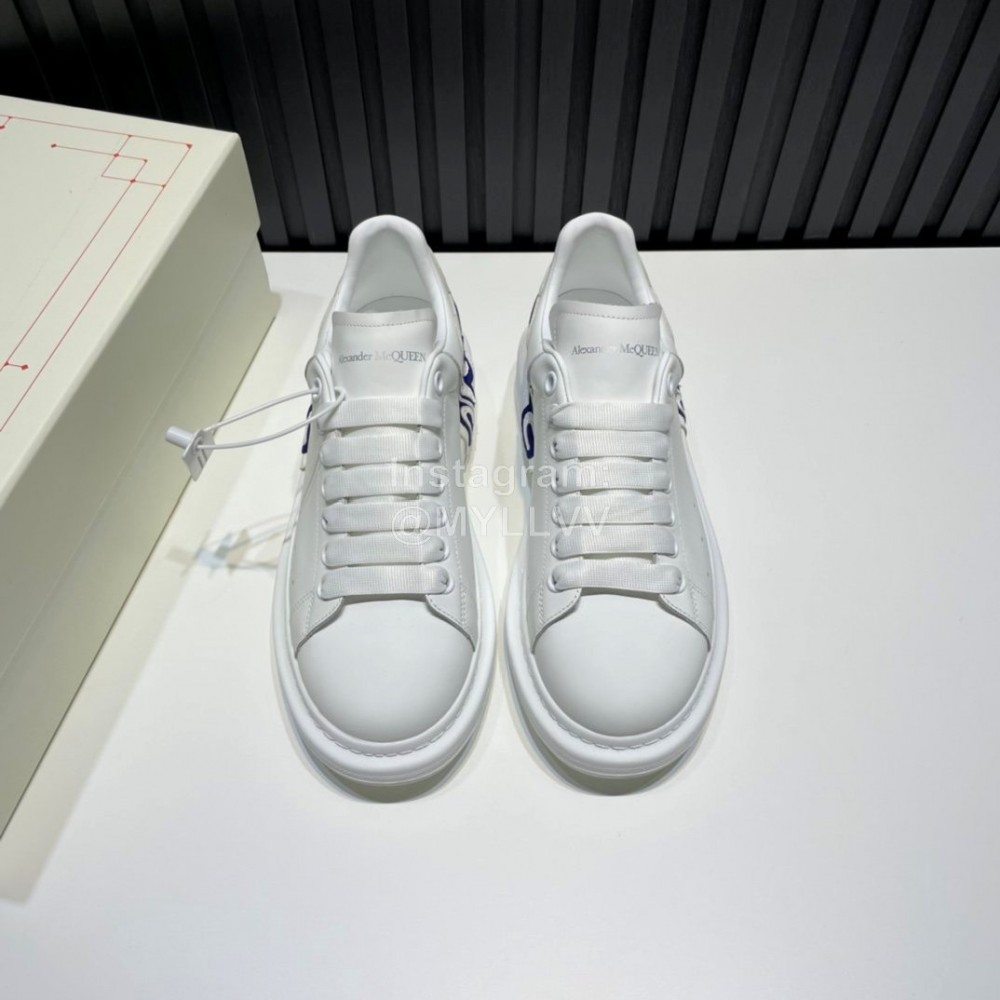 Alexander Mcqueen Calf Leather Blue Letter Casual Shoes For Men And Women 