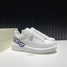 Alexander Mcqueen Calf Leather Blue Letter Casual Shoes For Men And Women 