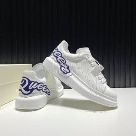 Alexander Mcqueen Calf Leather Blue Letter Casual Shoes For Men And Women 