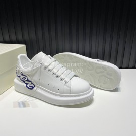 Alexander Mcqueen Calf Leather Blue Letter Casual Shoes For Men And Women 