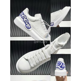 Alexander Mcqueen Calf Leather Blue Letter Casual Shoes For Men And Women 