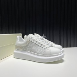 Alexander Mcqueen Calf Leather Printed Mesh Casual Shoes For Men And Women White