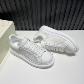 Alexander Mcqueen Calf Leather Printed Mesh Casual Shoes For Men And Women White