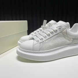 Alexander Mcqueen Calf Leather Printed Mesh Casual Shoes For Men And Women White